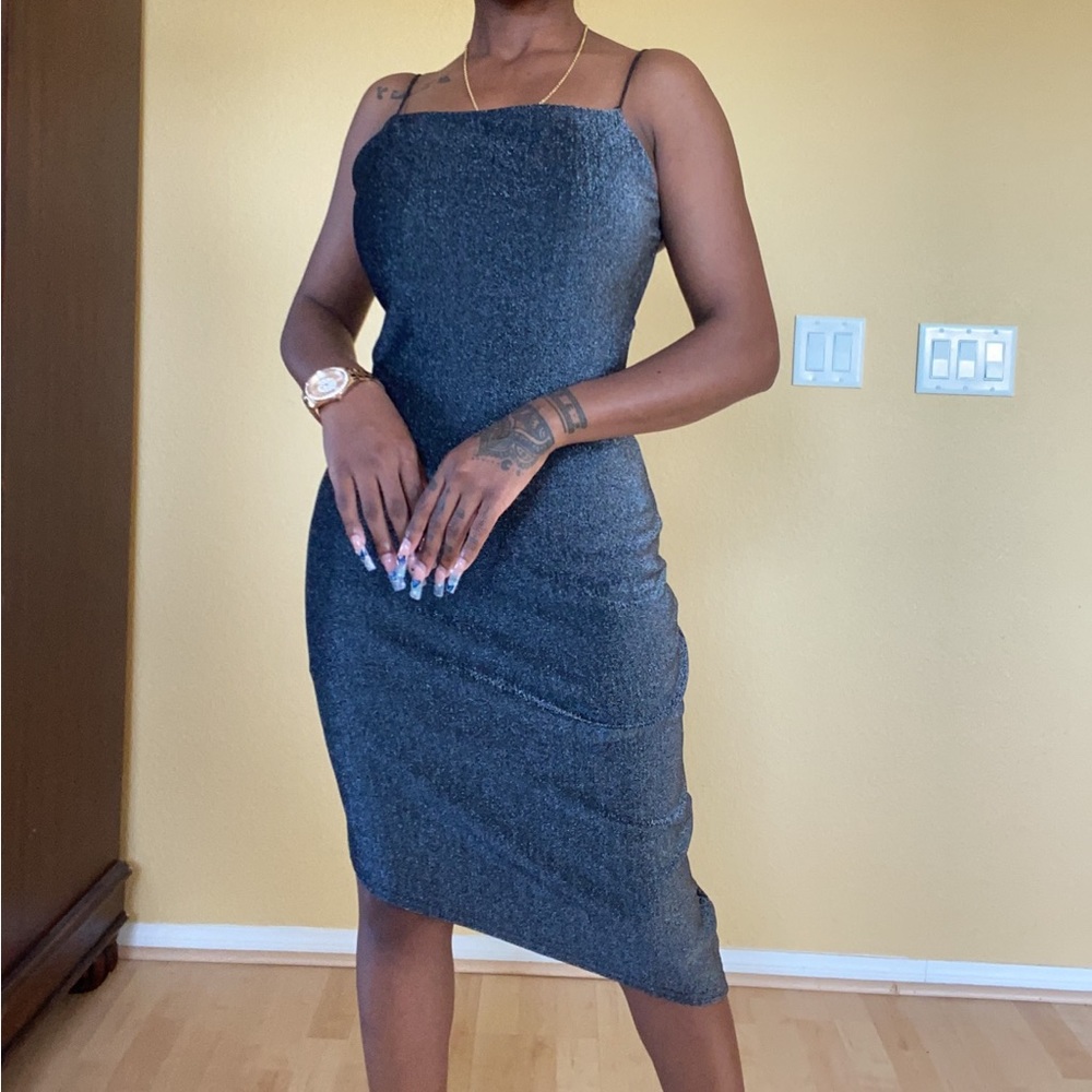 City Triangles Silver Open Back Asymmetrical  Dress